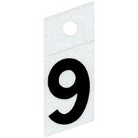 Slanted Reflective Number, 1", Character: 9, Black 0