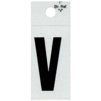 Straight Reflective Letter, 1", Character: V, Black 0