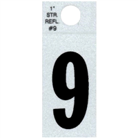 Straight Reflective Number, 1", Character: 9, Black 0