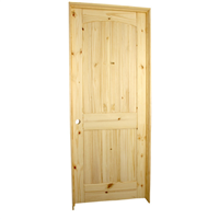 Knotty Pine Door Unit, 1/6X6/8, LH, 1-3/8", Interior, 2 Panel, Arched Top, V-Grooved, 4-5/8" Jambs, Satin Nickel Hinges, No Casing, Single Bore 0