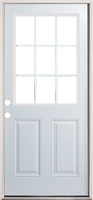 Steel Door Unit, 9 Lite, 2 Panel, 2/8X6/8, LH, Open In, 4-5/8" FJ Jambs, Fixed Sill, Brass Hinges, No Casing, Double Bore 0